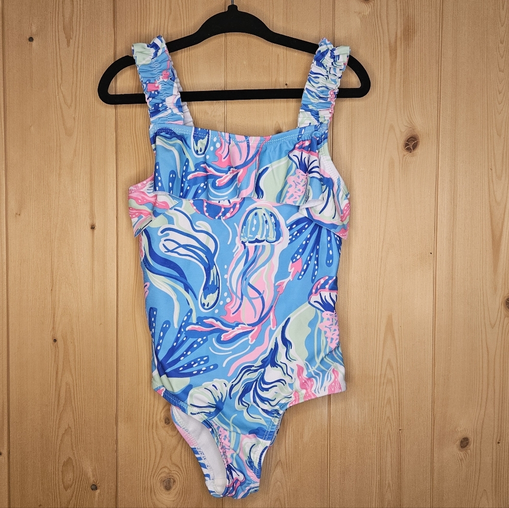 Size 4 Tommy Bahama Kids Swimwear - Blue and Pink One-Piece Swimsuit